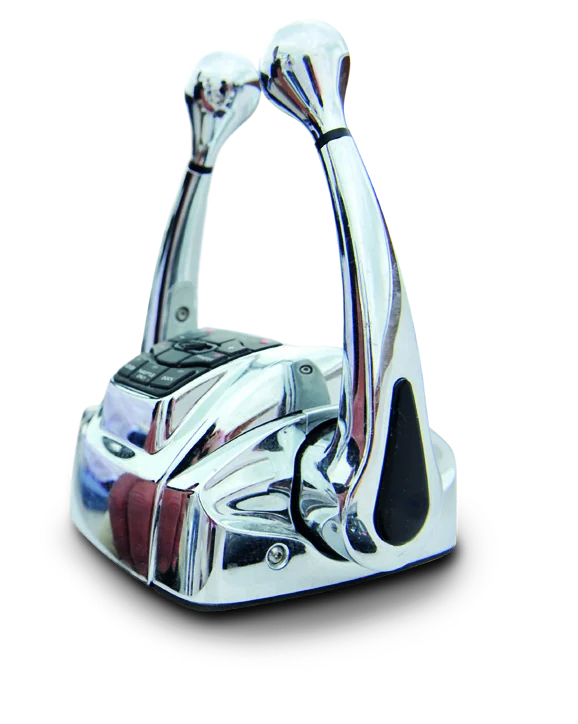 A chrome-plated boat throttle