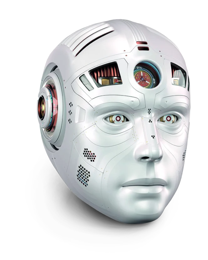 A metal robot head