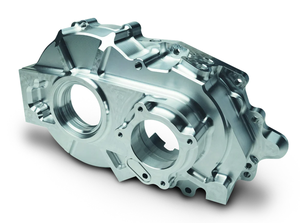 A machined gearbox housing